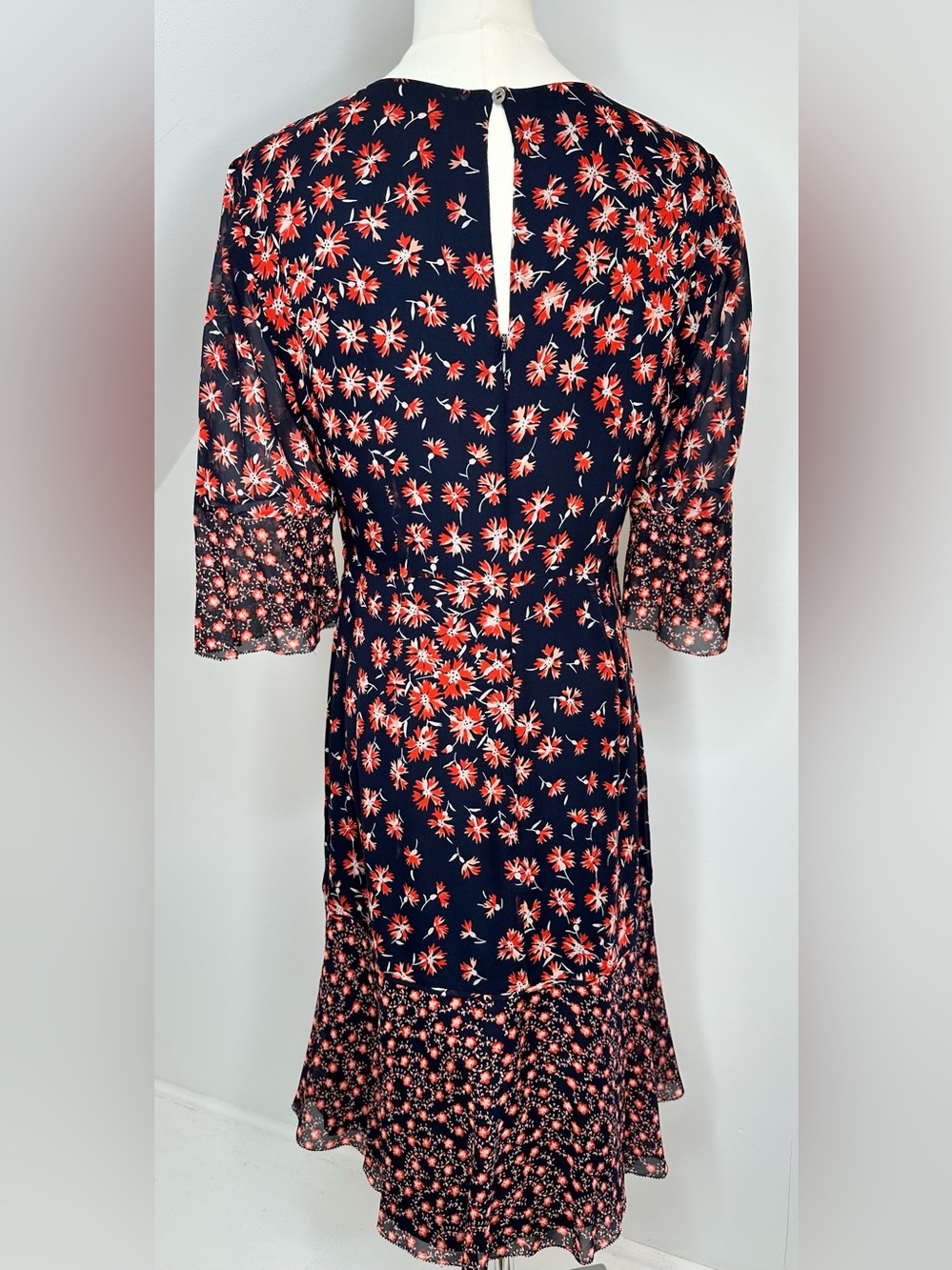 LK Bennett Pros Silk Dress US 8 Sloane Blue Floral Print Fit & Flare Dress - Picture 6 of 12